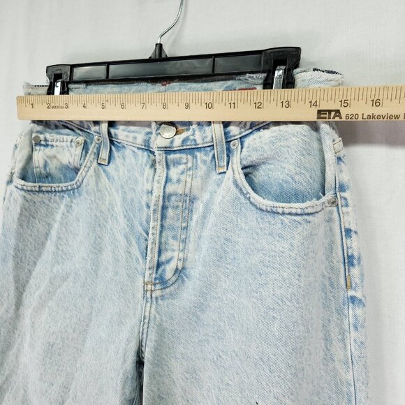 Alice + Olivia Distressed Slouchy Straight Jeans Size 28 Loose Fit Torn Raw Hem - Picture 7 of 16